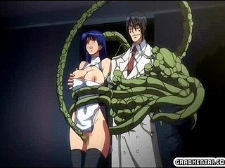 Busty hentai पकड़ लिया और प्यारे एनिमी जाल द्वारा drilled