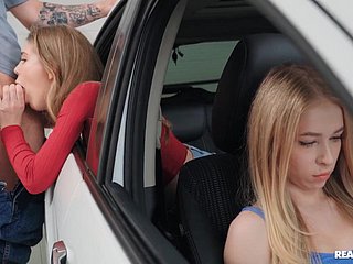 Russian call-girl gets fucked less a passenger car behind her friend’s back.